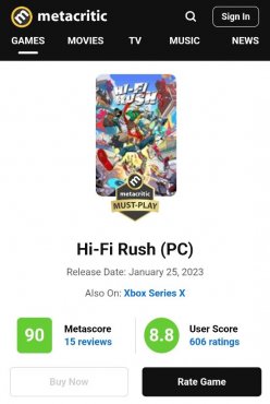 《Hi-Fi RUSH》M站媒体均分90分：获M站必玩游戏图标